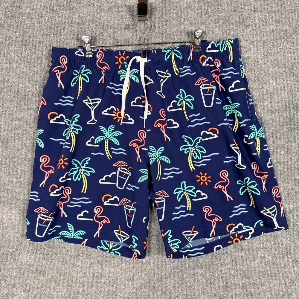 Chubbies Mens Sz 2XL‎ Swim Trunks Navy Neon Mesh Lined Drawstring Beach Tropical